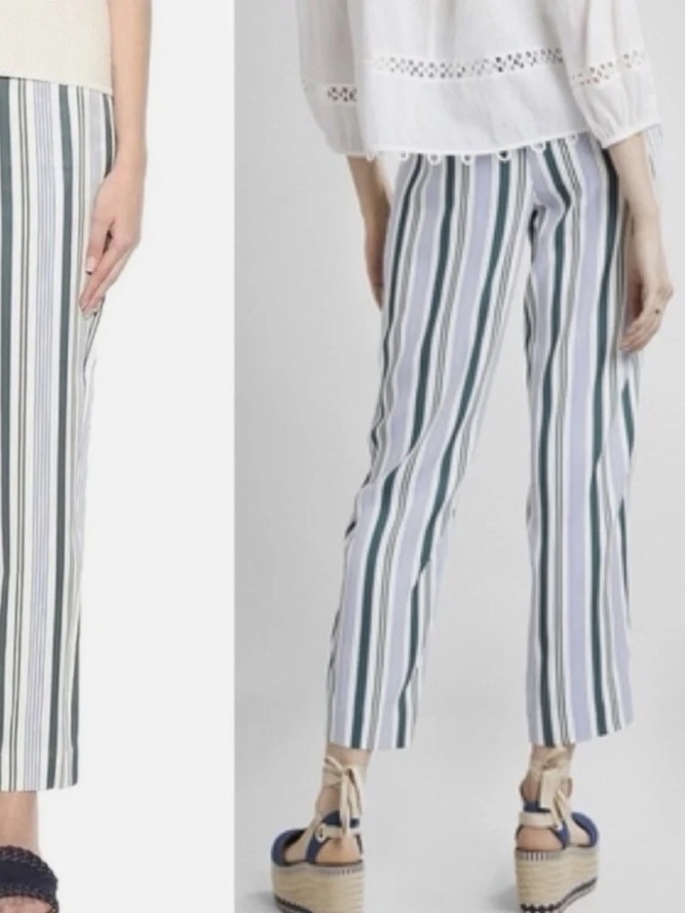 Tory Burch Vertical Stripe Ankle Pants – Green & Blue Striped (Size 6)